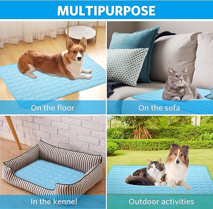 Mannice Dog Cooling Mat, Pet Cooling Mat for Dogs Cooling Blanket for Dogs Dog Cooling Pad for Kennels, Crates, Cars, Indoor & Outdoor Ice Silk Cooling Mat for Extra Large Dogs (Blue, M(15 * 17"))