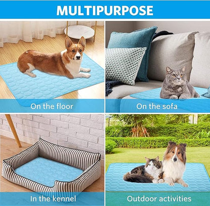 Mannice Dog Cooling Mat, Pet Cooling Mat for Dogs Cooling Blanket for Dogs Dog Cooling Pad for Kennels, Crates, Cars, Indoor & Outdoor Ice Silk Cooling Mat for Extra Large Dogs (Blue, M(15 * 17"))