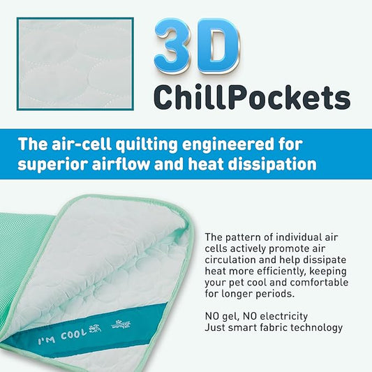 INSPECTOR TAIL 3D ChillPocket Cooling Mat for Dog + String Bag Pack/Air-Cells for Better Airflow/Washable & Portable Pet Soft Pad for Indoor or Outdoor Blanket for Kennel Sofa Bed Floor Car