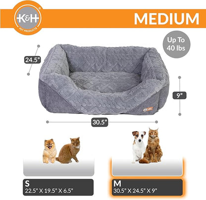 K&H Pet Products Thermo-Pet Lounge Sleeper Indoor Heated Pet Bed for Dogs & Cats, Bolstered Warm Calming Pillow Bed for Multiple or Large Cats, Machine Washable, Safety Listed - Medium 30.5 X 24.5in
