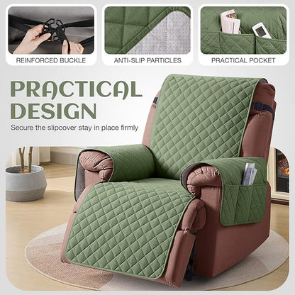 KinCam 100% Waterproof Recliner Chair Cover, Reclining Couch Covers for Pets, Dogs, Recliner Couch Slipcover Furniture Protector with Elastic Straps for Kids(25", Cactus Green)