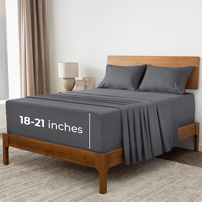 Mellanni Extra Deep Queen Sheets - 4 PC Iconic Collection Bedding - Hotel Luxury, Ultra Soft, Cooling Bed Sheets - Wrinkle, Fade, Stain Resistant (Queen, Gray)