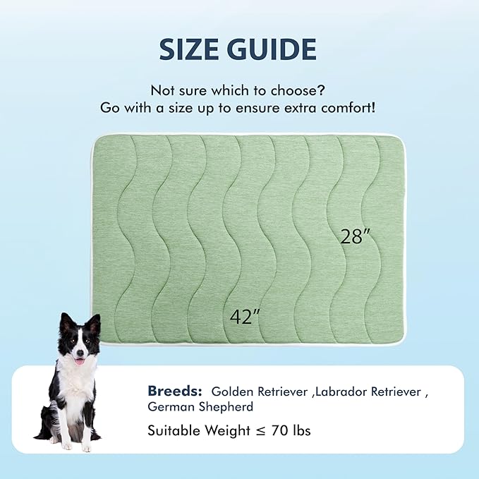 MICROCOSMOS 0.8" Thick Cooling Dog Foam Pad & Summer Pet Sleeping Mat, Machine Washable, Materials Safe, Portable Flat Pet Bed for Dogs.(Green, 42" x 28")