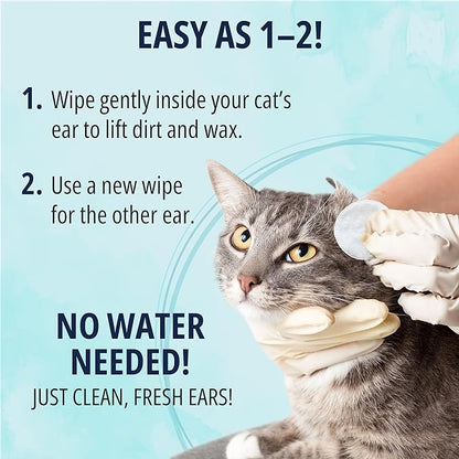 NOVEHA Cat Ear Wipes that Gently Clean & Soothe Sensitive Cat Ears; Soft Ear Cleaner for Removing Wax, Dirt & Odor; Alcohol-Free Ear Care with pH Balanced Formula; Unscented Grooming Care 150pcs