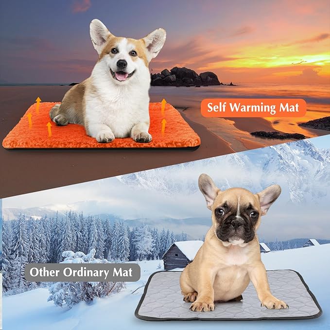 Drydiet 4 Pack Self Warming Cat Pads Self Heating Cat Mat Washable Homeless Dogs Thermal Pads Kennel Pad Reflects Body Heat Warm Crate Bed Mat for Indoor Outdoor Pet(Orange,16 x 20 Inch)