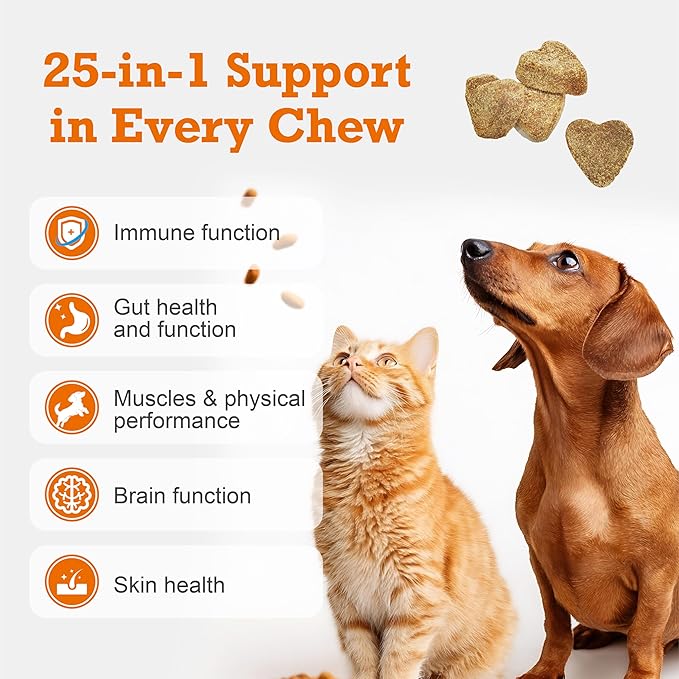Dog Multivitamin Chewable,25-in-1 Dog Vitamins & Supplements,Pet Joint Support Health- Skin, Coat Heart, Hips, Joints,Digestion & Immune System,for All Ages All Breeds(30 Chews Duck Flavor)