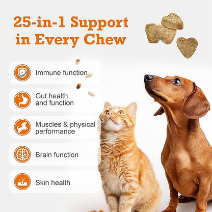 Dog Multivitamin Chewable,25-in-1 Dog Vitamins & Supplements,Pet Joint Support Health- Skin, Coat Heart, Hips, Joints,Digestion & Immune System,for All Ages All Breeds(30 Chews Duck Flavor)