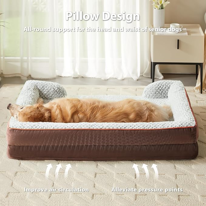 LEXTRO Orthopedic Dog Bed for Extra Large Dogs, Egg Crate Foam Bed for Extra Large Dogs, Equipped with Removable Waterproof Pillow Cover and Anti-Slip Bottom, Pet Bed