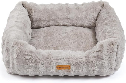 Modern Threads Brushed Long Pile Rabbit Fur Cuddler Dog Bed, Bolstered Supportive Sides, Calming Nest Design, Removable Washable Cover, Bed for Small to Medium Dogs, Stone, (24" L x 20" W x 8" Th)