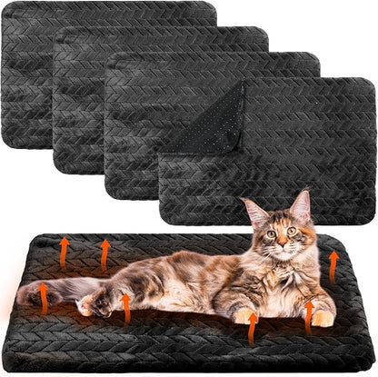 Drydiet 4 Pack Self Warming Cat Bed Mat Self Heating Pad for Dog Extra Warm Winter Pet Pad Washable Thermal Pads Mats for Pets Indoor Outdoor(Black,20 x 28 Inch)