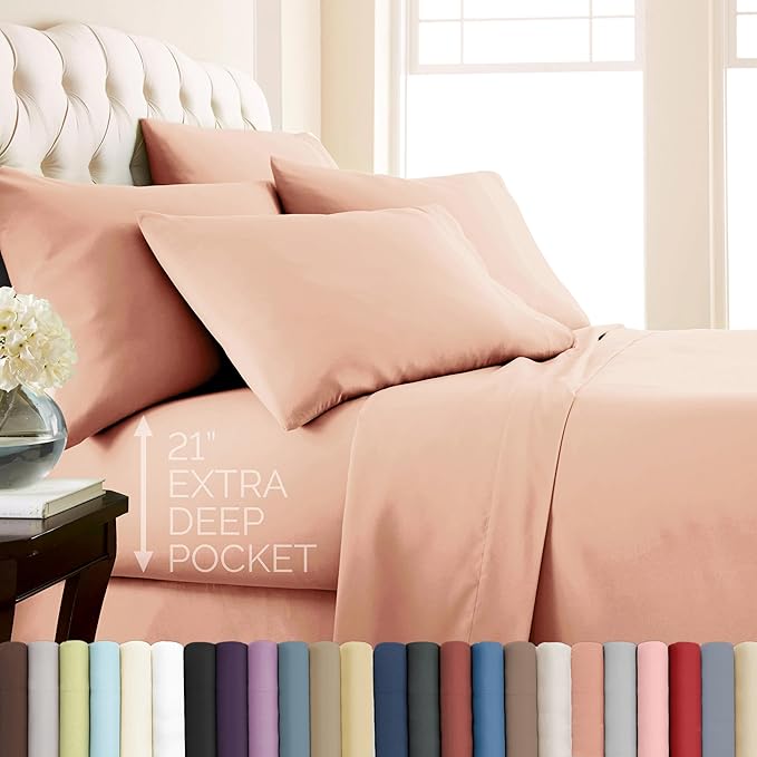 Southshore Fine Living, Inc. 4-Piece Dorm Sheets Twin XL Set, 21-Inch Extra Deep Pocket Sheet Set, Deep Pocket Twin XL Fitted Sheet, Blush Pink Pillow Cases Standard Size, Blush Sheets