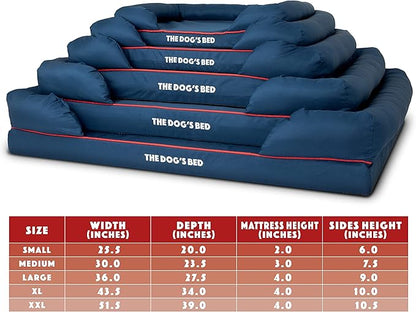 The Dog’s Bed Orthopedic Memory Foam Dog Bed with Bolsters for Large Dogs, High Density Support Mattress, Low Front Entry, Removable Washable Cover, Oxford Fabric, Blue with Dark Red Trim, Large