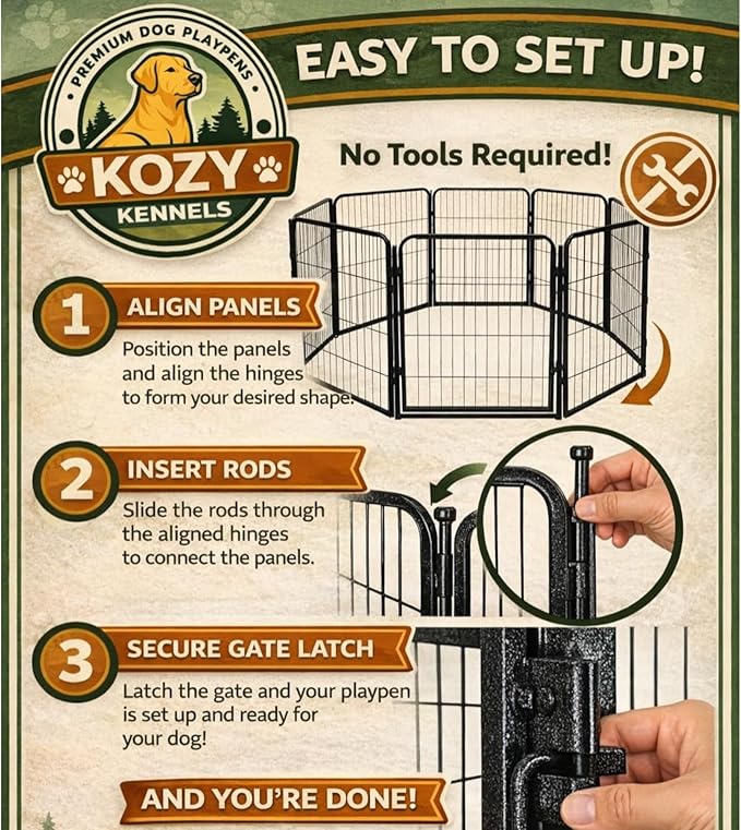 Dog Playpen - 32 inch, 8 Panel Portable Black Metal Pet Play Pen for Small Dogs & Puppies - Indoor/Outdoor Kennel Cage | Anti-Rust - Tool Free Setup for Home, Yard, RV, or Camping