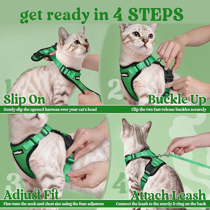 rabbitgoo Cat Harness and Leash for Walking, Escape Proof Soft Adjustable Vest Harnesses for Cats, Easy Control Breathable Reflective Strips Jacket, Grass Green, XS
