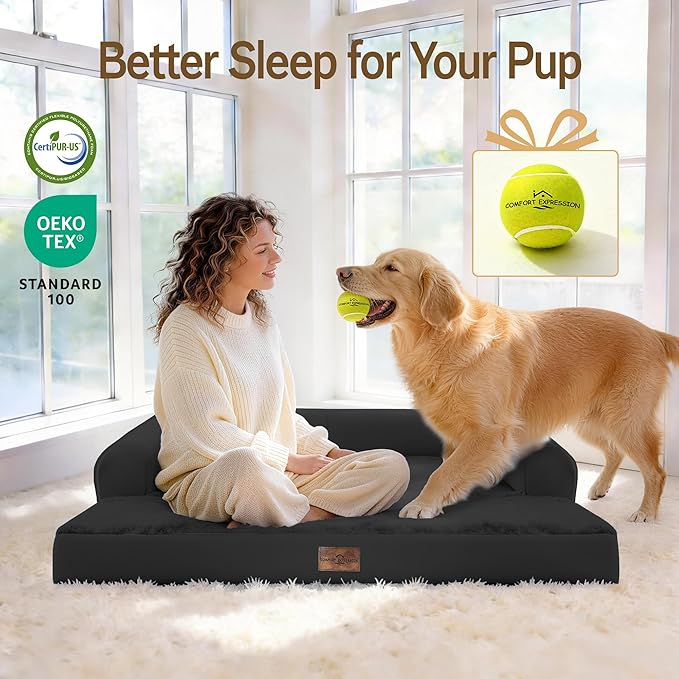 Comfort Expression Extra Large Dog Bed - XL Washable Waterproof Orthopedic Pet Bed for Big Dog Pet Couch Memory Foam Sofa Bolster with Removable Cover - 42 x 30