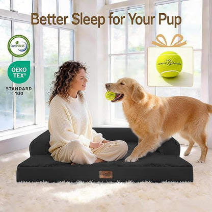 Comfort Expression Extra Large Dog Bed - XL Washable Waterproof Orthopedic Pet Bed for Big Dog Pet Couch Memory Foam Sofa Bolster with Removable Cover - 42 x 30