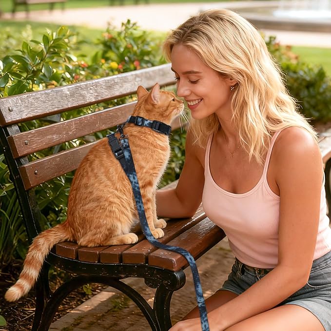 Cat Harness and Leash Set, 3-in-1 Escape Proof Adjustable, Comfortable Soft Lightweight, Safe, Easy to Wear, Walking Travel Kitten Harness for Small Medium Cats （Black