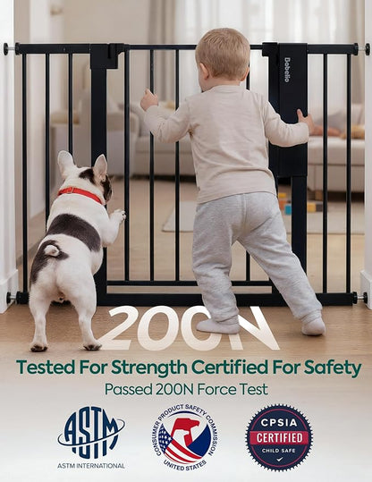 Babelio Smart Baby Gate with Auto-Unlock/Close, Pressure Mounted No Drill for Doorways/Top of Stairs. Pet/Dog Door Wide Walk Thru w/Infrared Sensor & Instant Safety Alert (Black, 26.3-37.8" W, 30" H)
