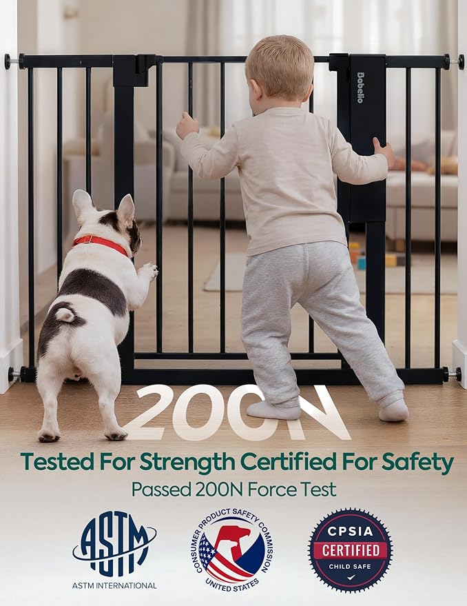Babelio Smart Baby Gate with Auto-Unlock/Close, Pressure Mounted No Drill for Doorways/Top of Stairs. Pet/Dog Door Wide Walk Thru w/Infrared Sensor & Instant Safety Alert (Black, 30.3-47.2" W, 30" H)