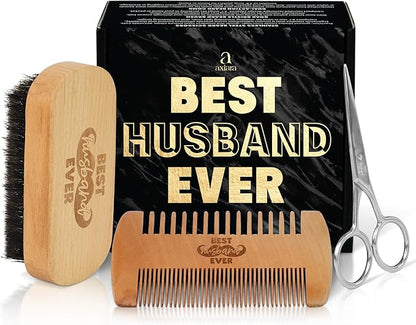 AXIARA Husband Gifts for Him - Beard Kit for Men Grooming and Care with Brush, Comb, Scissors & Storage Bag - Husband Birthday Gift Ideas, Anniversary Retirement Birthday Gifts for Men