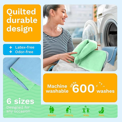 GREEN LIFESTYLE® Washable Underpads - Heavy Absorbency Reusable Bedwetting Incontinence Pads for Kids, Adults, Elderly, and Pets - Toddler Mattress Pads for Bed, Sofa, Couch, Floor (Pack of 6 - 34x36)