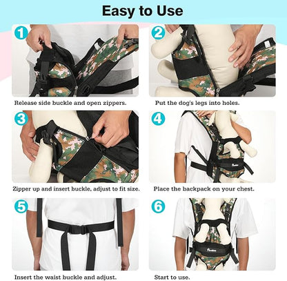 Pawaboo Pet Dog Front Carrier Backpacks, Legs Out Pet Carrier Backpack for Dogs, Adjustable Easy-fit Dog Chest Carriers for Small Medium Dogs Hands Free for Travel Hiking Cycling Camping, M, Camo