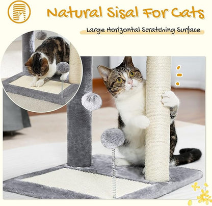 PAWZ Road Cat Scratching Post Bed, Small Cat Tree Tower with Cat Scratcher Pad Large Top Removable Bed with Play Ball Great for Kittens and Cats