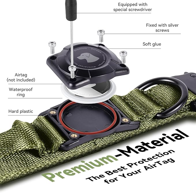 2026 Upgrade Waterproof AirTag Dog Collar, Military Tactical Dog Collar with AirTag Holder, Comfortable Control Handle and Metal Buckle, GPS Dog Collar Holder for Medium to Large Dogs (ArmyGreen, XL)