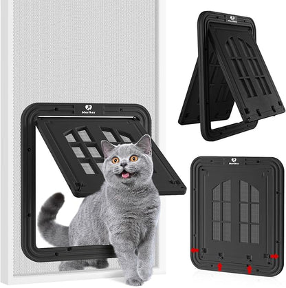 Cat Screen Door,Inside Opening 9.8×8.3Inch Cat Door for Screen Door, Pet Screen Door with Lockable Magnetic Flap for Pet Door,with 4 Entry Ways, Medium