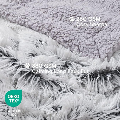 Luciphia Large Waterproof Dog Blanket for Pet Washable Liquid Proof Bed Intimacy Protection Shaggy Plush Calming Long Faux Fur Couch Cover Calming Cat Throw Blankets, Mist Grey, 50" x 60"