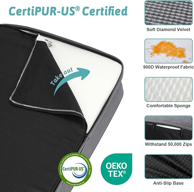 COZY KISS Orthopedic Dog Bed for Extra Large, XXL Dogs Bed, L Shaped Foam Anti-Slip Bottom Giant Pet Cat Sofa with Washable Cover, Suitable for Pet Up to 150 lbs, 48x32x7.5 inch, Grey