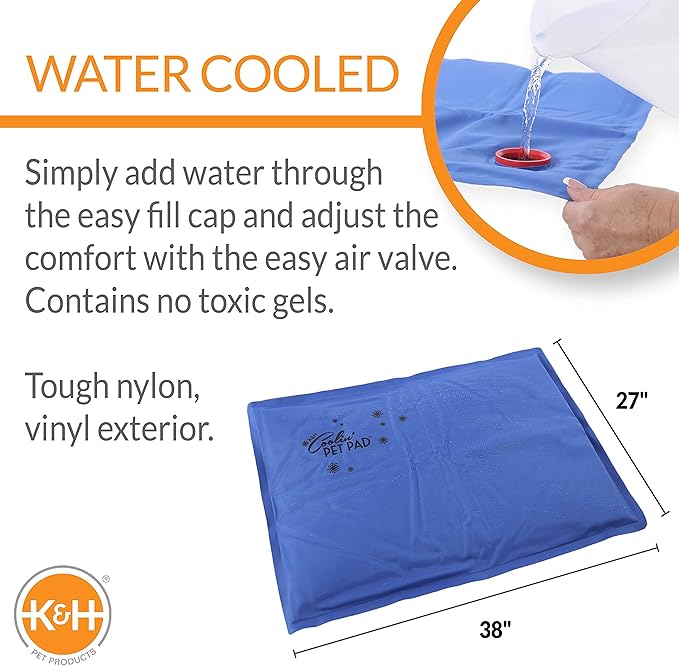 K&H Pet Products Coolin' Pet Pad Dog Mat, Portable Dog Cooling Mat for Travel or in Home, Perfect for Carriers, Crates, Outdoor Houses, Yards, Porches, Pet Beds & More - X-Large 38 X 27in Chill Blue