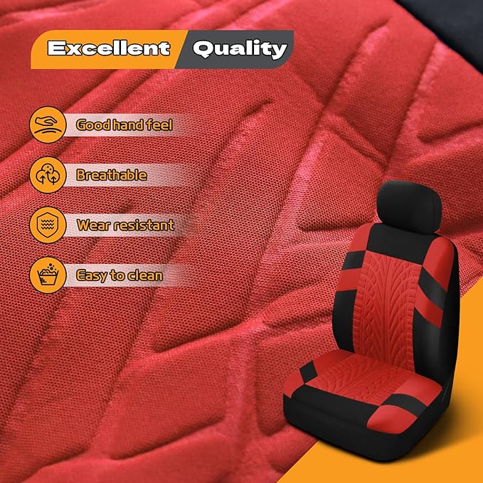 2PCS Car Front Seat Cover with 2 Headrest Covers, Breathable Waterproof Seat Covers for Front Seats, Universal Seats Cover Protector Car Accessories for Most Vehicles (Red)