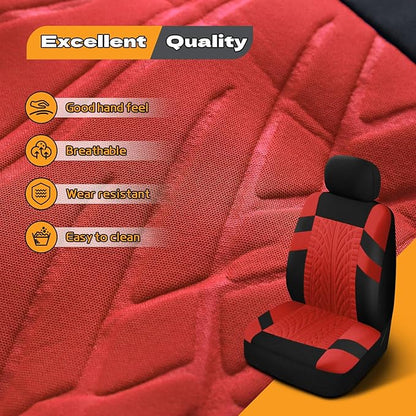2PCS Car Front Seat Cover with 2 Headrest Covers, Breathable Waterproof Seat Covers for Front Seats, Universal Seats Cover Protector Car Accessories for Most Vehicles (Red)