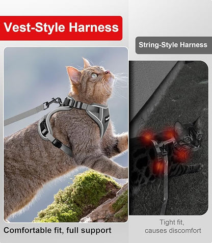 Cat Harness and Leash for Walking Escape Proof Soft Adjustable Cat Leash Breathable Comfortable Vest Easy to Wear Kitten Harness for Outdoor Travel (Grey, XS (4-6lb))