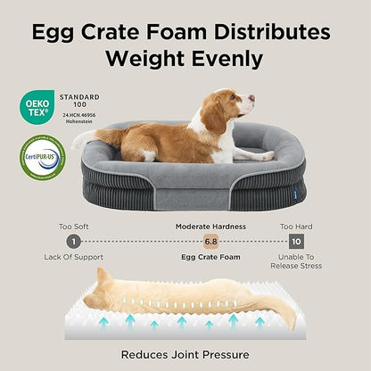 Bedsure Orthopedic Dog Bed Medium Size Dog - 360° Oval Bolster Medium Dogs Beds for Senior Dogs with Waterproof Washable Cover, Comfort Pet Sofa Couch with Ultra-Soft Fleece, Grey, 30"