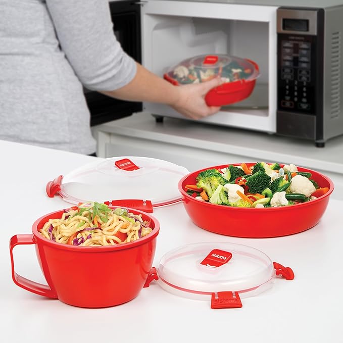 Sistema 1109ZS Microwave Collection Noodle Bowl Red,(Pack of 4)