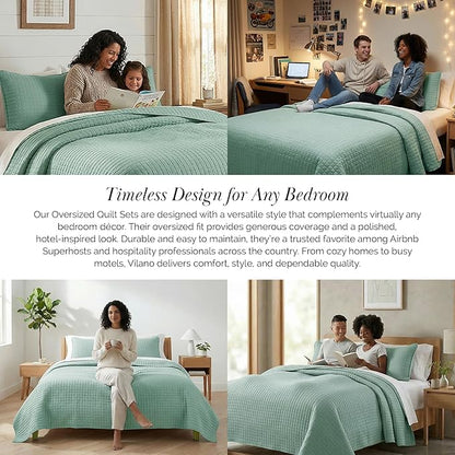 Southshore Fine Living, Inc. Twin Quilt Coverlet Bedding Set, Soft Brushed Microfiber Bedspread, Stain and Pet Hair Resistant Bedding, XL/Twin Blue Quilt Comforter Set with 1 Pillow Sham, Steel Blue