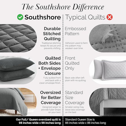 Southshore Fine Living, Inc. Summer Bedspreads Queen Size Set, Full/Queen Quilt Bedspread with 2 Matching Pillow Shams, Soft Microfiber Comforter Set, Lightweight Quilts Coverlet, Slate Grey Quilts