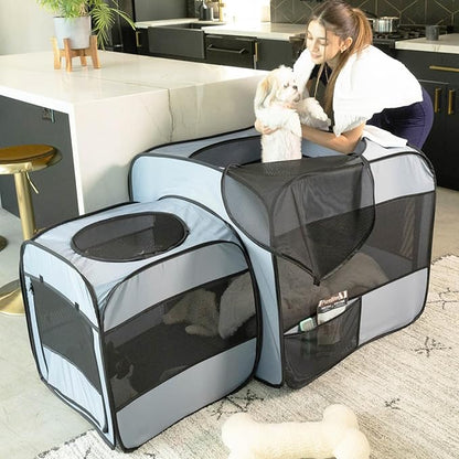 EighteenTek® 2-in-1 Portable Cat Playpen(End Doors), Pop up Kitten Playpen, Assembly-Free, Pet Tent Crates Kennel Cage Enclosure for Dog Puppy Indoor Outdoor(No Divider, Unified Space)