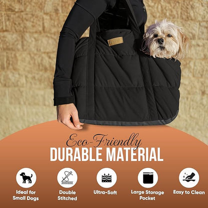Plush Dog Purse Carrier for Small Dogs, Soft Tote Bag with Safety Harness Clip, Cozy Pet Carrier for Dogs Under 15 lbs, Comfortable Shoulder Carrier for Travel, Black 2.0