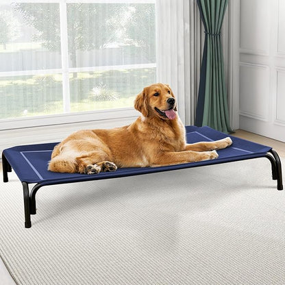 Czpalo Elevated Dog Bed, Raised Outdoor Dog Bed for Large Sized Dogs, Portable Cooling Pet Cot with Breathable & Washable Mesh, Indoor & Outdoor Pet Hammock with Skid-Resistant Feet.