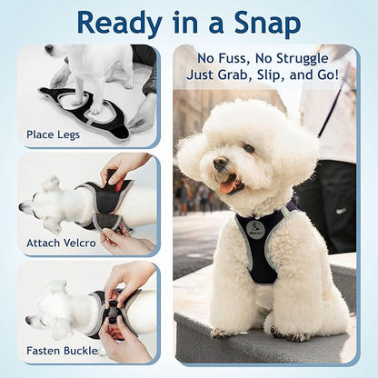 Kruz Dog Harness (Chest 13.5"-14", Weight 4–6 lbs) Athletica Adjustable Heavy Duty No Choke Puppy Vest for Small Dogs Lightweight Air Mesh, Reflective, Puppy Essentials – Black, X-Small