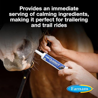 Farnam Quietex II Horse Calming Paste, 32.5 ml Syringe, Manage Nervous Behavior & Keep Horses Calm, Focused & Composed, 7 Stress-Relieving Ingredients, Calm Magnesium Supplement