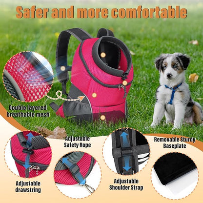YUDODO 4-8lbs Dog Front Carrier Backpack, Adjustable Breathable Pet Carrier for Small Dogs, Ventilated Puppy Back Pack with Safety Belt, Lightweight Doggy Backpack for Hiking Outdoor (Rose, M)