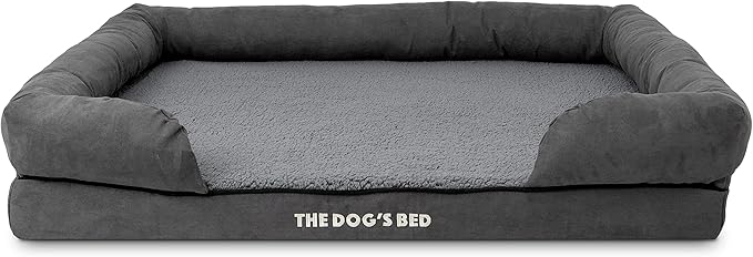 The Dog’s Bed Orthopedic Memory Foam Dog Bed with Bolsters for XL Dogs, High Density Support Mattress, Low Front Entry, Removable Washable Cover, Plush Fabric, Grey Plush, XL
