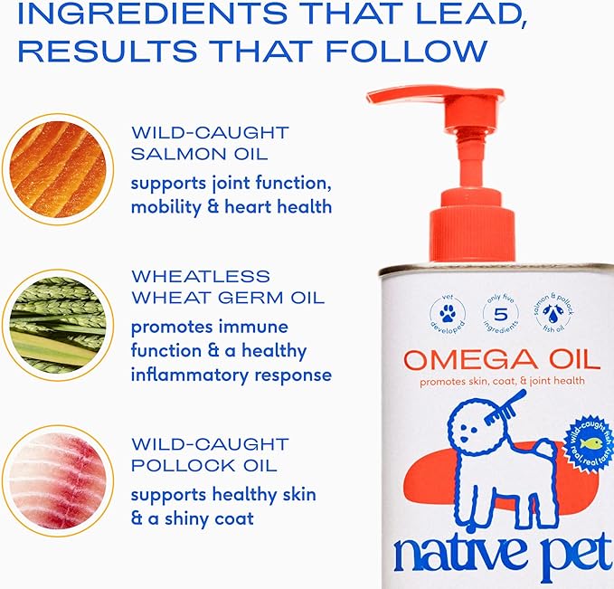 Native Pet Pack Leaders Bundle - Daily Multivitamin (60 Scoops) & Omega Oil for Dogs (8 Oz.) - Omega 3 Fish Oil for Healthy Skin, Shiny Coat, & Strong Joints & Daily Multivitamin for Dogs