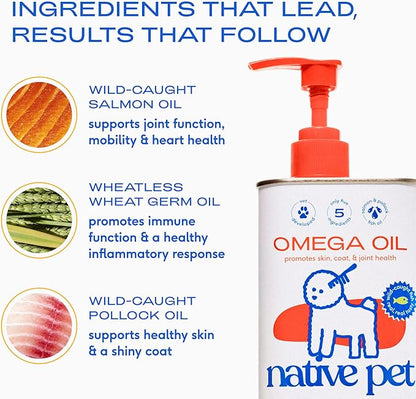 Native Pet Omega 3 Fish Oil for Dogs & Cats – Wild Alaskan Salmon Oil for Dogs Skin and Coat, Supports Joints, Heart & Shedding – Fast-Absorbing Omega 3 6 9 Liquid Supplement – 16oz