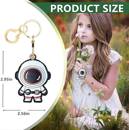 Leather Keychain Holder Case Compatible with AirTag,Cute Protective Cover with Keyring,Anti-Scratch Finder GPS Tracker Case for Wallet Keys,bag,pets,Backpack(Astronaut White)