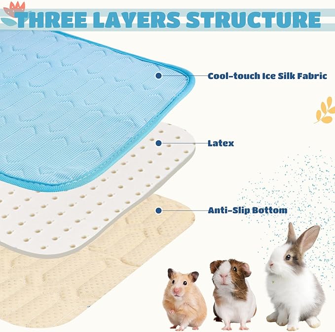 Breling 5 Pack 12" x 16" Summer Cooling Mat for Small Animals, Washable Reusable Guinea Pig Bedding Non-Slip Mat for Small Animals Rabbit Hamster Rat Chinchilla